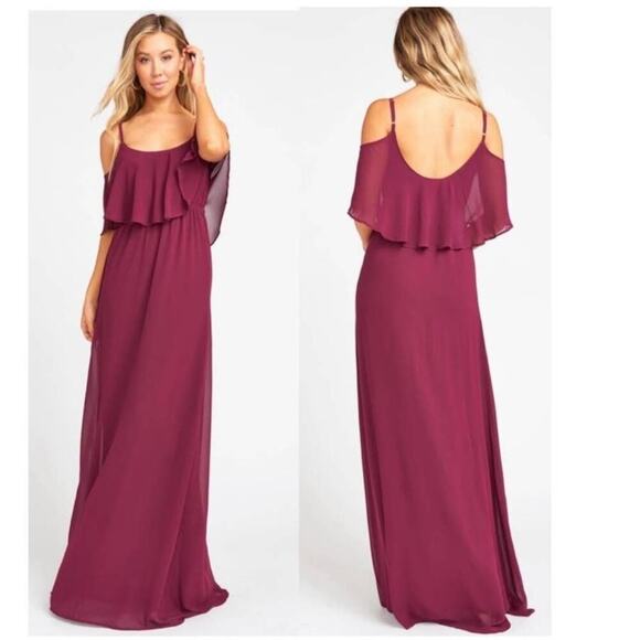 NWT Show Me Your Mumu Caitlin Ruffle Merlot Chiffon Maxi Dress Size Small - Picture 1 of 11